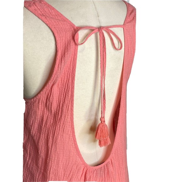 J. Crew Womens Size M Peach Tank Top Waffle Weave Cotton Casual Tassel Open Back - Picture 9 of 10
